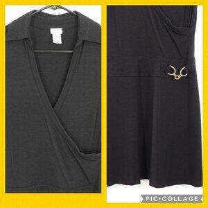 Cache Cap Sleeve V Neck Wrap Style Little Black Dress Above Knee Small